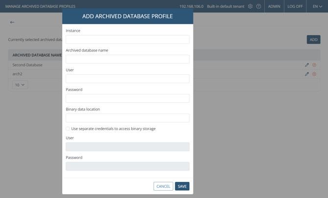 ADD Archived DB Profile