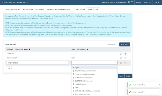 ADDING new user1 - user access (when editing a GROUP)
