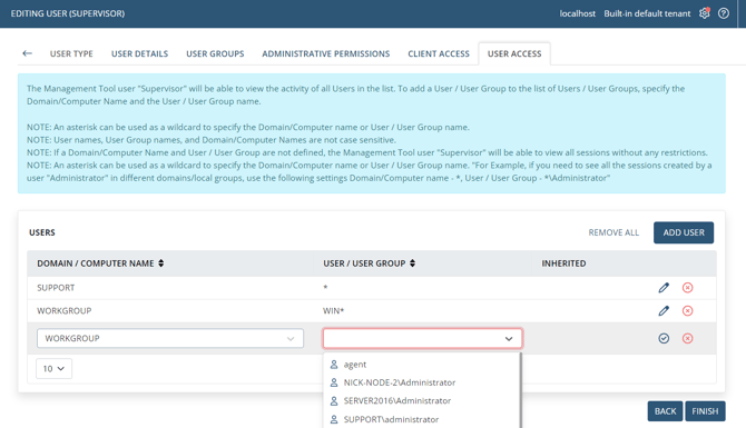 ADDING new user1 - user access