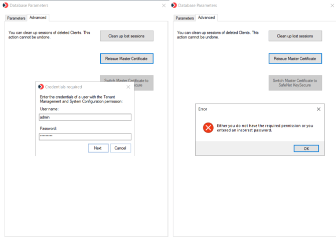 ADV tab - CREDS REQUIRED pop-up