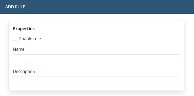 Add Rule page - PROPERTIES section