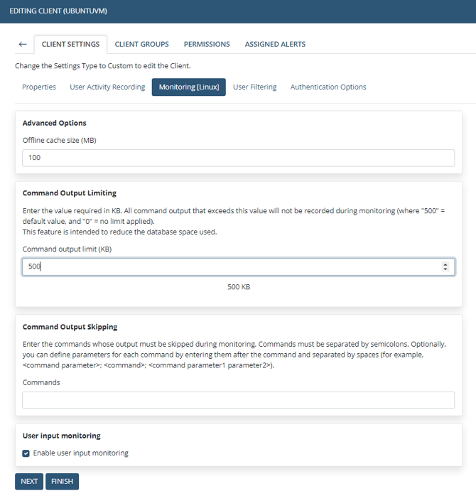 EDITING LINUX Client - Monitoring [Linux] tab - with USER INPUT MON