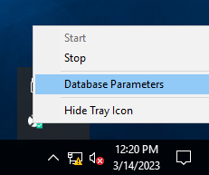 Ekran SERVER TRAY icon - plus DB PARAMETERS-1